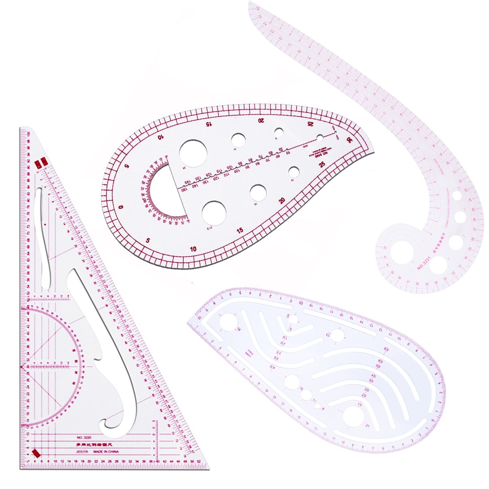 4pcs/set Sewing Tailor French Curve Pattern Grading Rulers Drawing Line Measure Clothing Patchwork Ruler Set