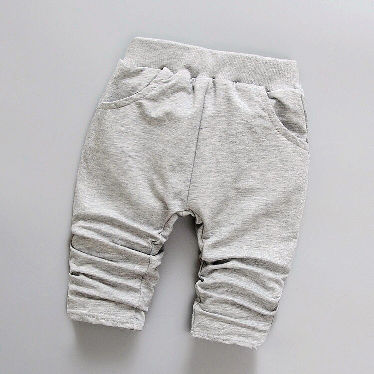 Daivsxicai Spring Children Boys Pants Solid Color Pants Baby Boys Autumn Legging Pants Children 7-24 Month: Gray / 12M