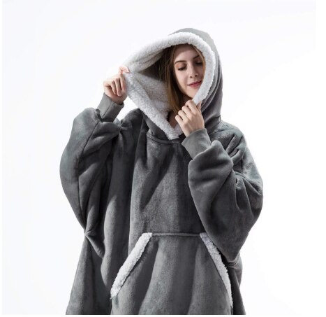 Winter Oversized Hoodie Sweatshirt Women Blanket with Sleeves Giant TV Blanket Sherpa Fleece Hoodies Bathrobe Casaco Feminino: A