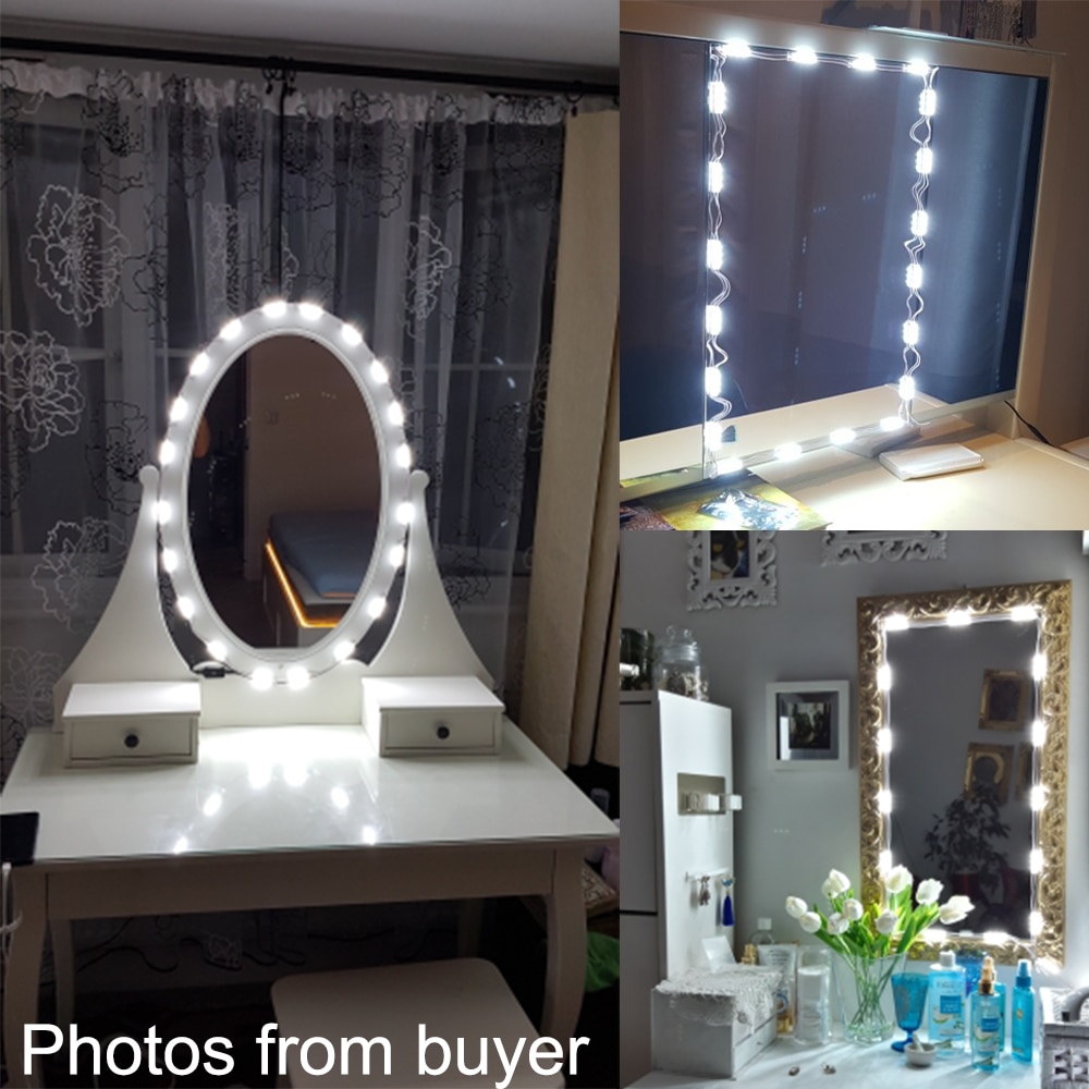 Diy hollywood-stil led-spejllys med berøringsdæmper og strømforsyning makeup spejl forfængelighed led-lys til toiletbord