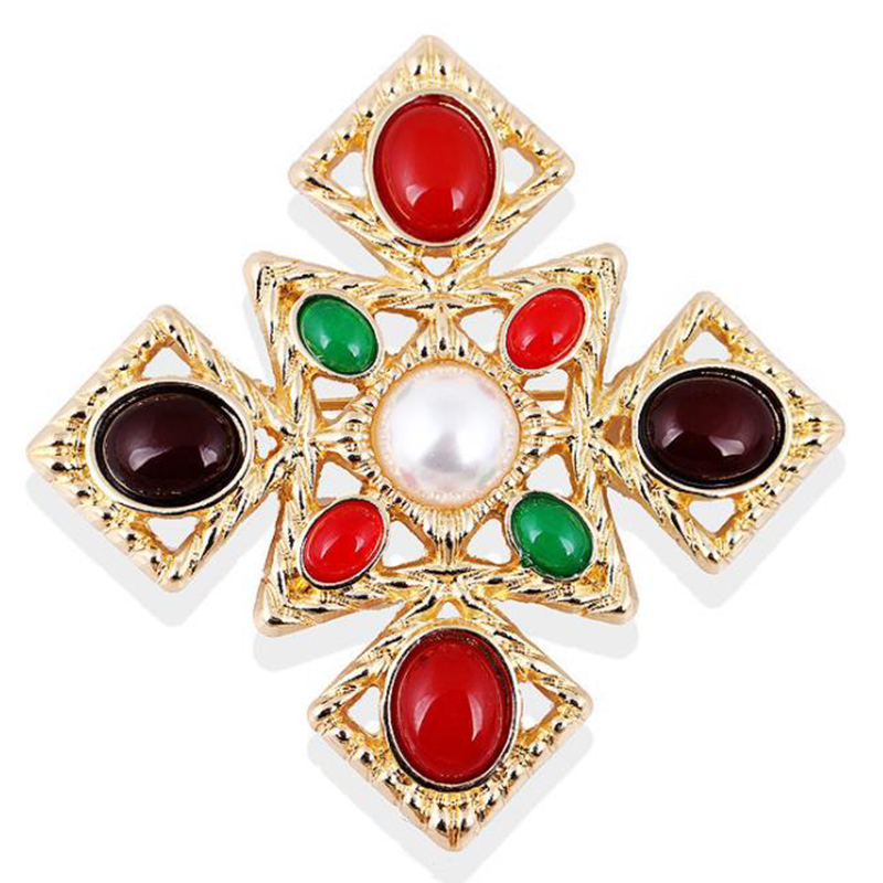 Jahrgang-barockbrosche mit grüner perle, edelsteinausschnitt, geometrisches rechteck, kragenbrosche, damenschmuck: Barock 2