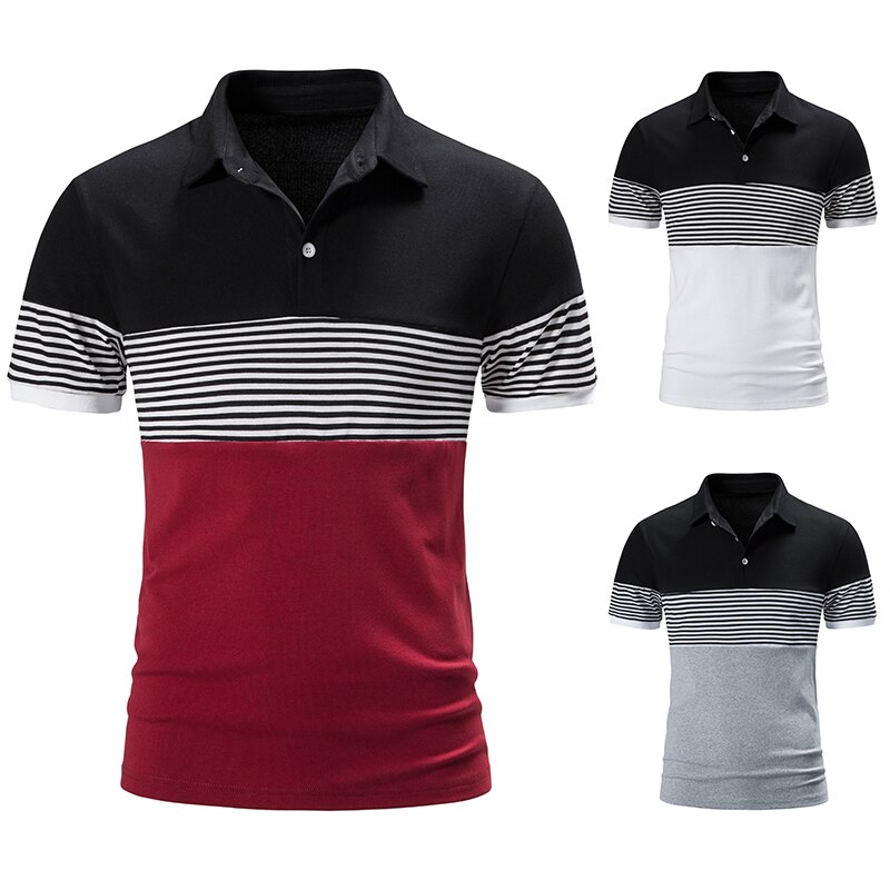 Letnie męskie Slim-Fit t-shirty moda biznesowa topy w paski lato z krótkim rękawem jakość 95% bawełniana haftowana koszula odzież męska: NFZ78red / XS