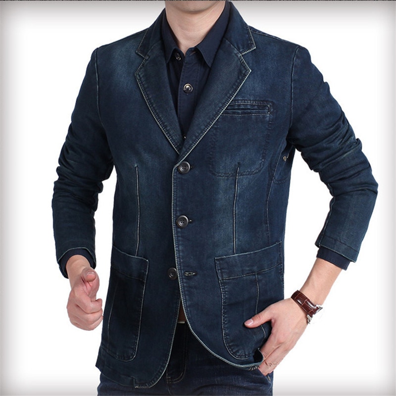 ICPANS Autumn Winter Blazer Men Cotton Denim Smart Casual Men Jacket Slim Fit Suits Brand Clothing Plus Size M-XXXL Clothes