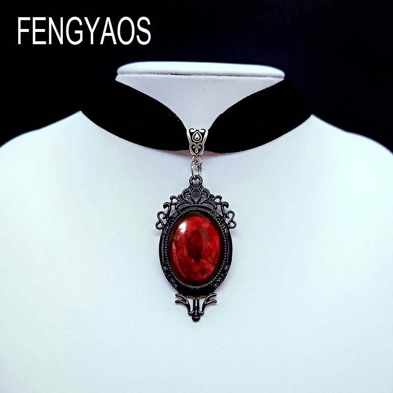 Gargantilla gótica con camafeo de vampiro, collar de terciopelo para mujer, joyería de brujería pagana a la para niñas