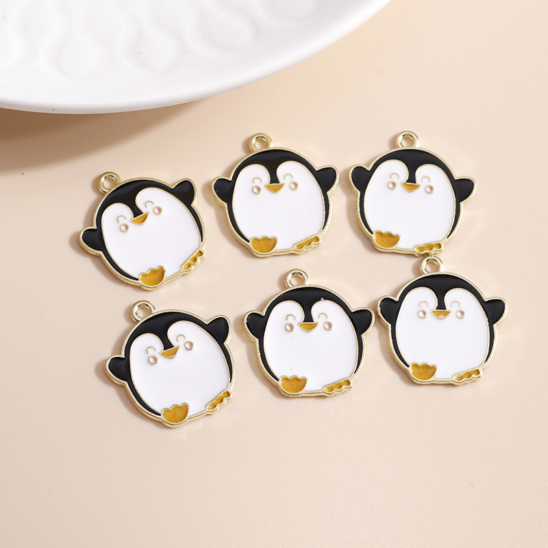 Pendentifs en forme de pingouin pour la fabrication de bijoux, 10 pièces, 21x22mm, en émail, animaux mignons, accessoires pour colliers et boucles d&#39;oreilles