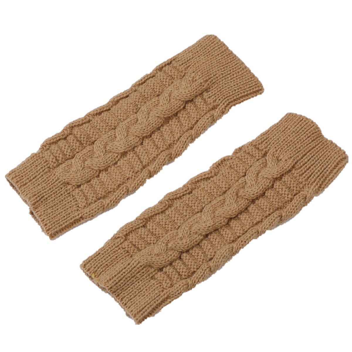 Gants sans doigts pour femmes, mitaines chaudes tricotées, extensibles, avec trou pour le pouce et les bras, hiver, noir, rouge et gris: Beige