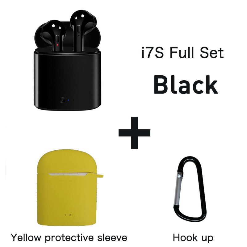 i7s TWS Wireless Earphone Bluetooth 5.0 Stereo Headphones In-Ear Sports Handsfree Earbud With Mic Charging Pod For iPhone Xiaomi: i7(Black)Yellow case