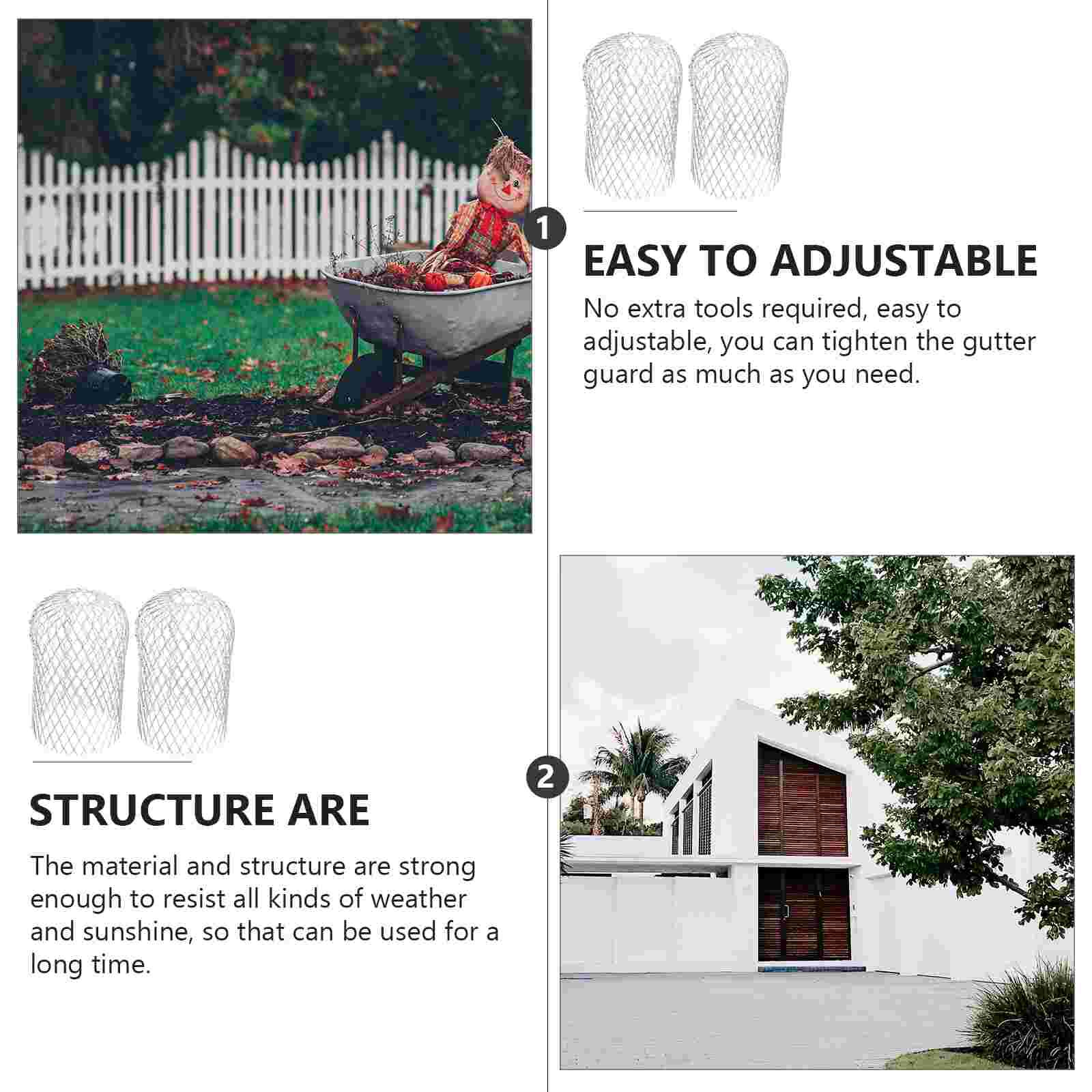 2pcs Gutter Guard Strainer Mesh Gutter Downspout Guard Leaf and Rain Filter