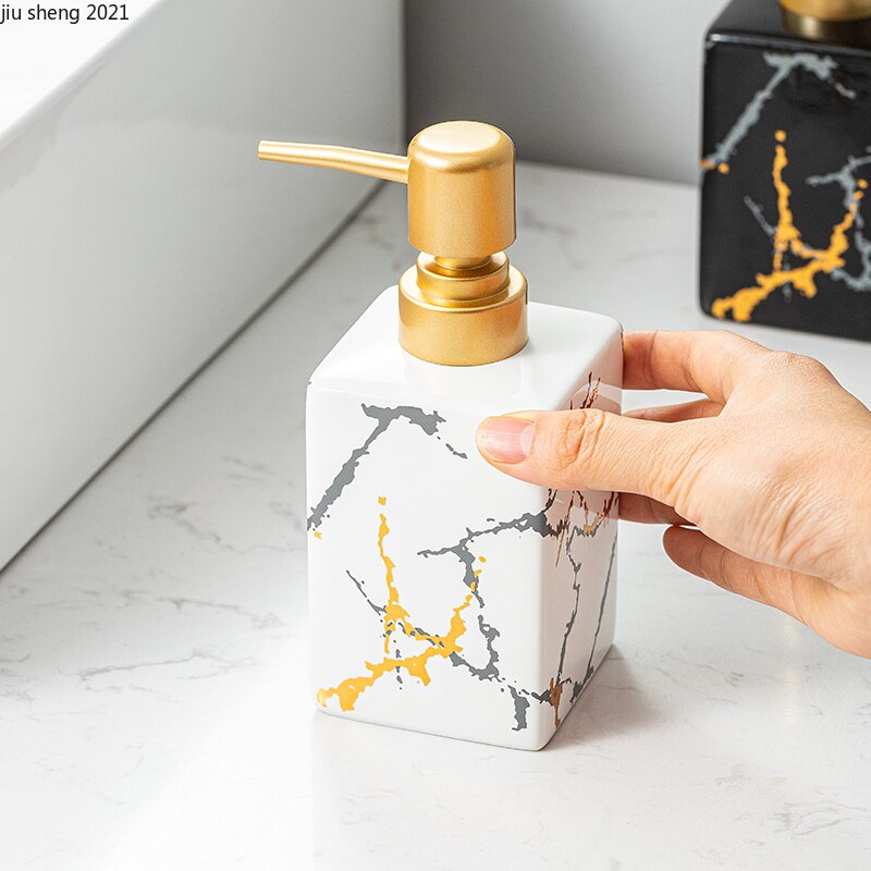 European Marble Pattern Ceramic Hand Soap Bottle Luxury Black and White Shampoo Shower Gel Dispenser Bottle Bathroom Accessories