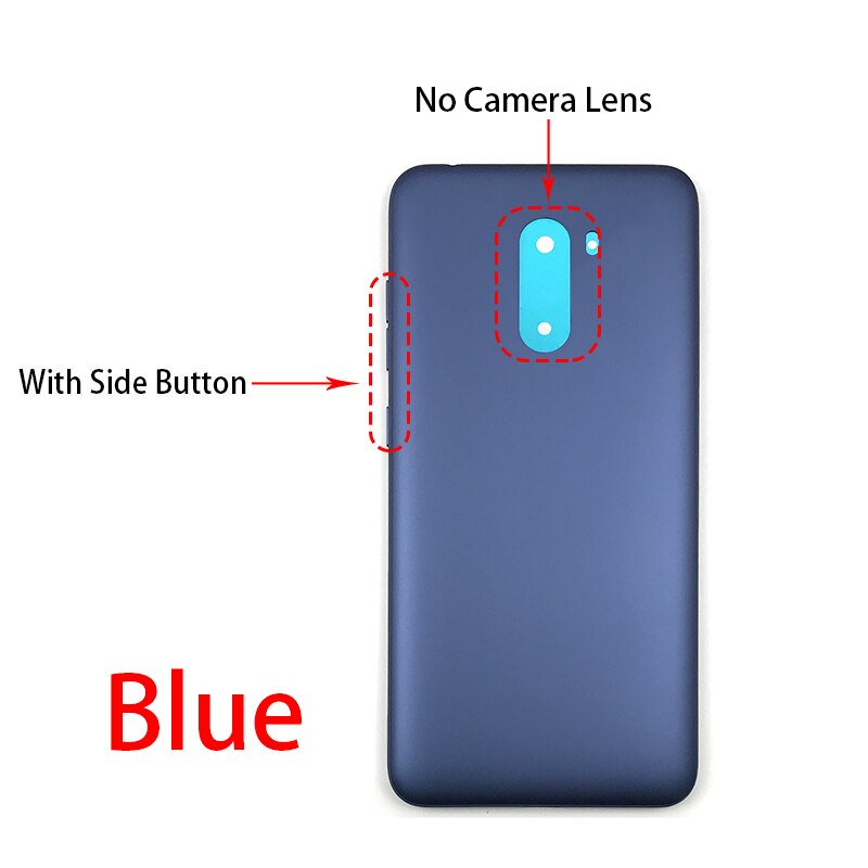 For Xiaomi POCOPHONE F1 Back Cover Battery Door Housing Case with side buttons Repair Parts: No Lens Blue