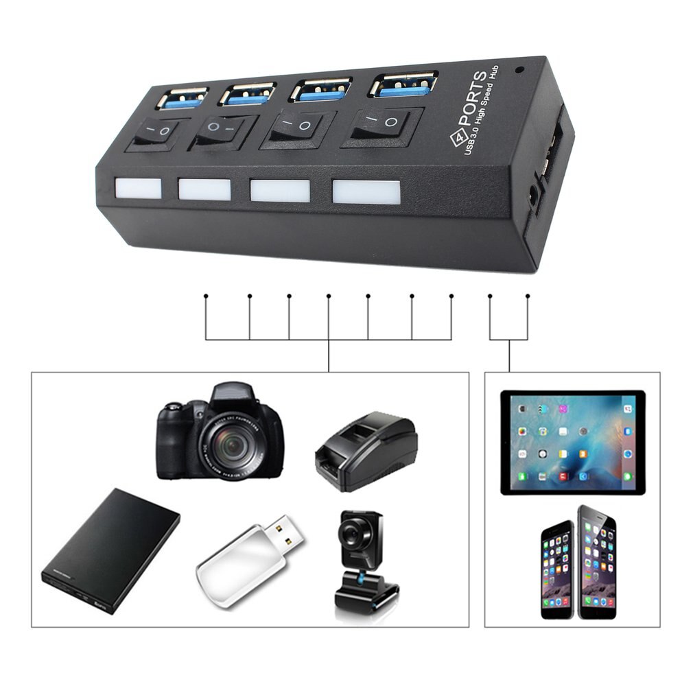 Usb Hub 3.0 4/7 Poorten Micro Usb 3.0 Hub Splitter Met Power Adapter Usb Hab High Speed 5Gbps Usb splitter 3 Hub Voor Pc