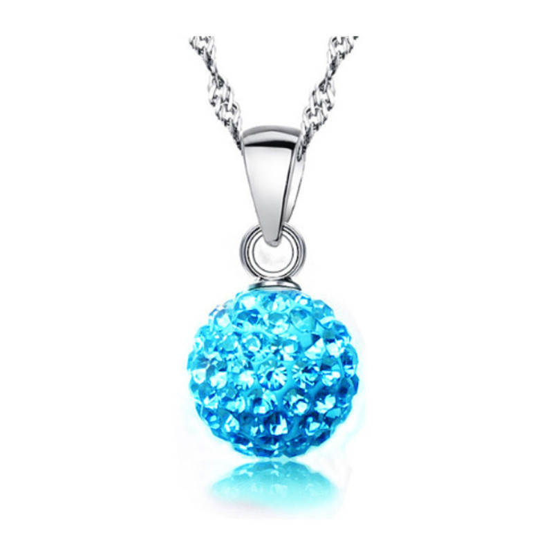 Qianbei Shiny Latest Jewelry Necklace Silver Color Austrian Crystal Pave Disco Ball Lever Back Pendant Necklace Women: Sky Blue