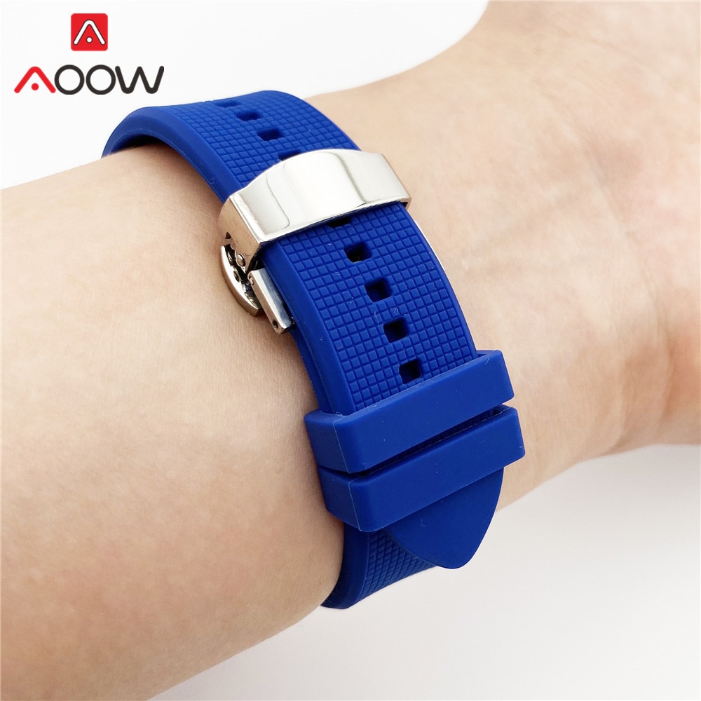 18mm 20mm 22mm Soft Silicone Strap Butterfly Deployment Buckle Quick Release Waterproof Rubber Replace Band Watch Accessories