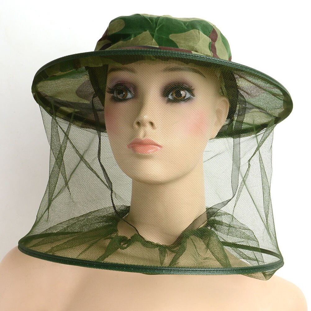 Anti-moustique abeille insecte mouche masque chapeau chapeau avec filet de tête maille Protection du visage équipement de pêche en plein air (Camouflage)