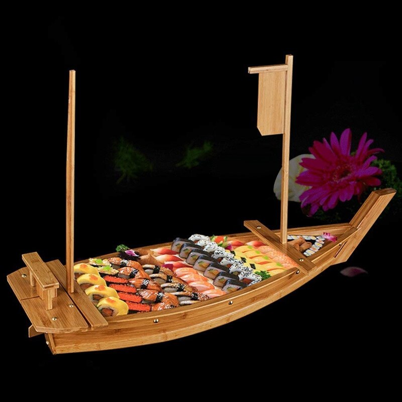 White Wooden Dragon Boat Seafood Salmon Sashimi Boat Wooden Dragon Boat Dry Ice Boat Seafood Boat