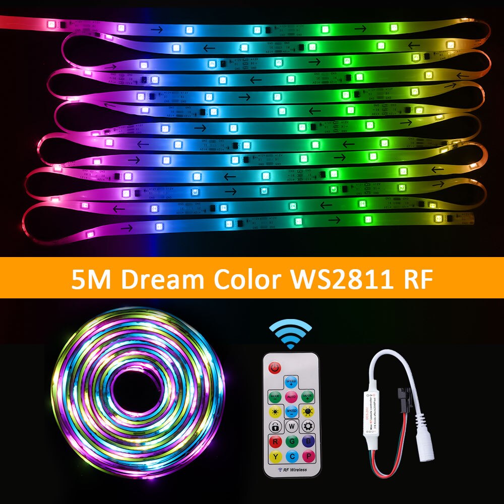 Jouluvalo, rgbic led-nauhavalot  ip65 vedenpitävää, segmentoitu diy, väriä ajava vaikutus, sateenkaarivalo koriste joulukuuseen: 5m dreamcolor rf