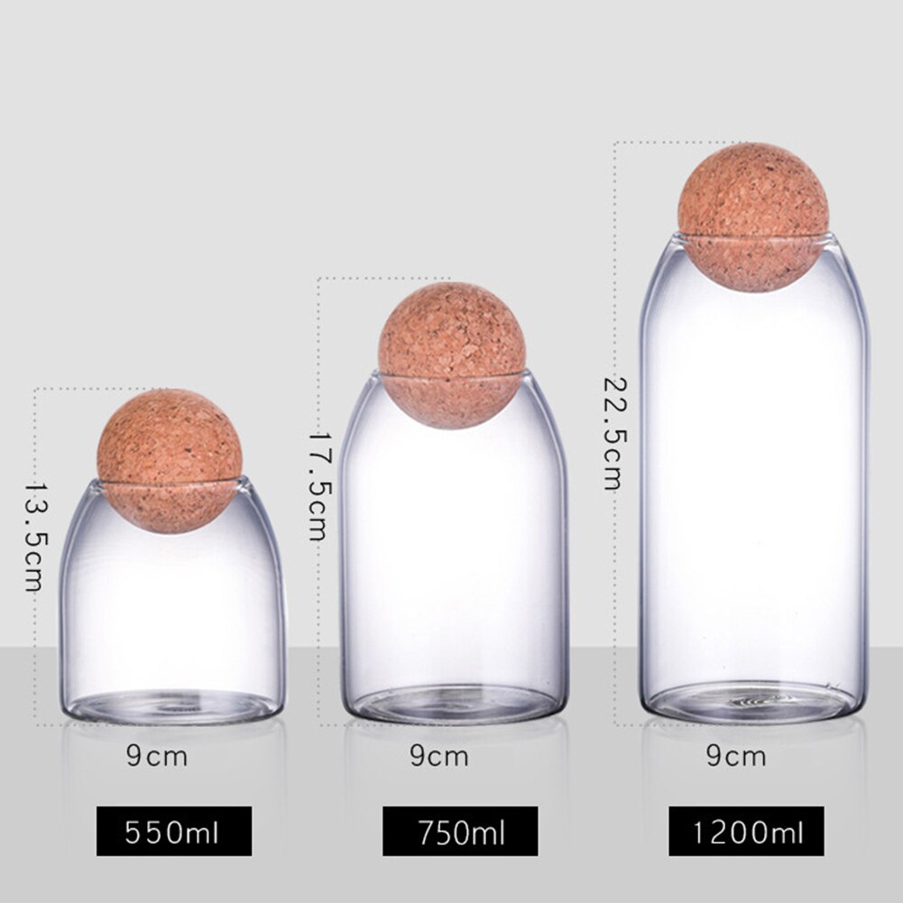 550/750/1200ml opbevaringsflaske bønnesukker te kaffe korkpropp glasburk