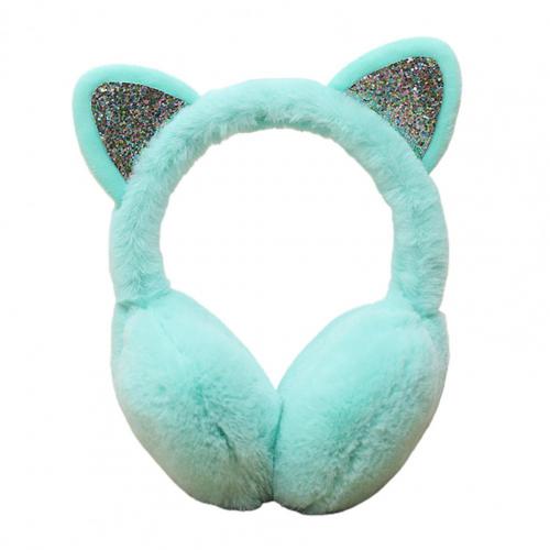 Vrouwen Mooie Winter Katten Oor Warmer Shiny Glitter Oorbeschermer Koude Bescherming Warmer: cyan