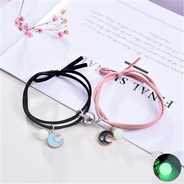 2023 Bracciale luminoso gatto stella luna coppia fascino fatto a mano corda regolabile braccialetto amico abbinato amore infinito gioielli regali: Color Oro puro