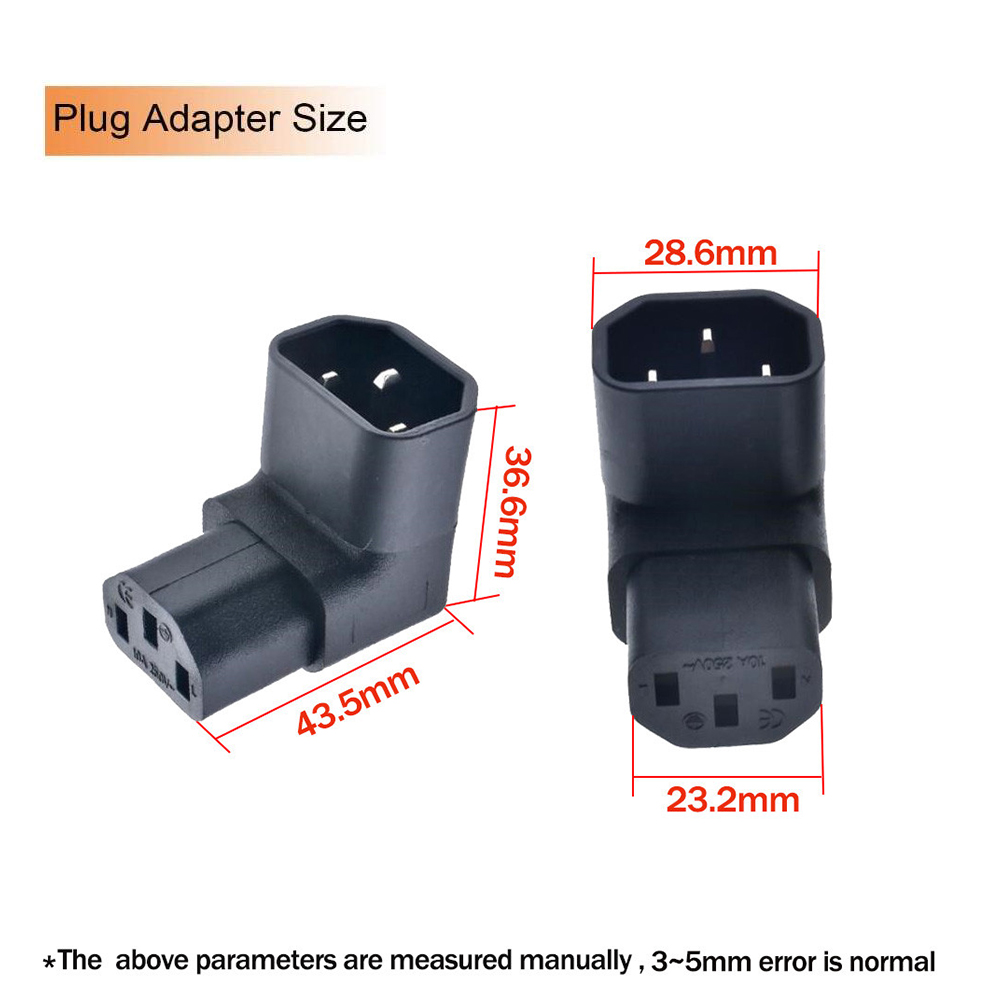 IEC Male C14 to C13 Female 90 Degree Down UP Right Angled Power Extension Adapter for PDU & UPS, 3 Pin 250V 10A IEC320 Connector