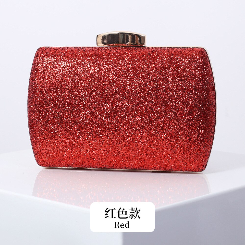 Vrouwen Sequin Shiny Avond Handtas Metalen Avondtasje Keten Schoudertas Gold Bridal Clutch Purse Bag Luxe Bruiloft Portemonnee: Red