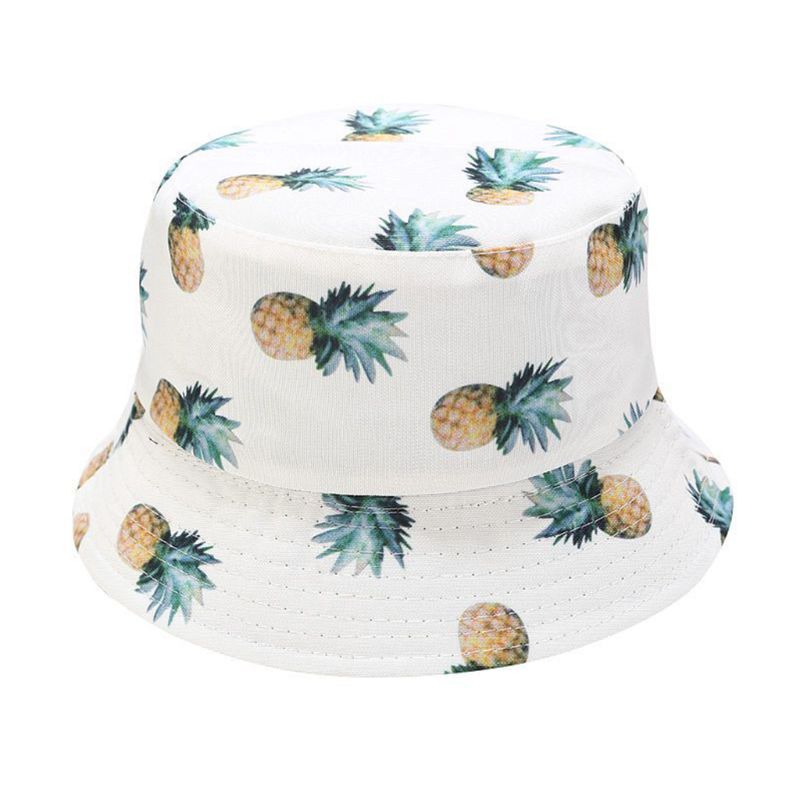 Unisexe été deux côtés porter réversible seau chapeau bohème ananas pastèque Fruits impression pliable pêcheur casquette: 2