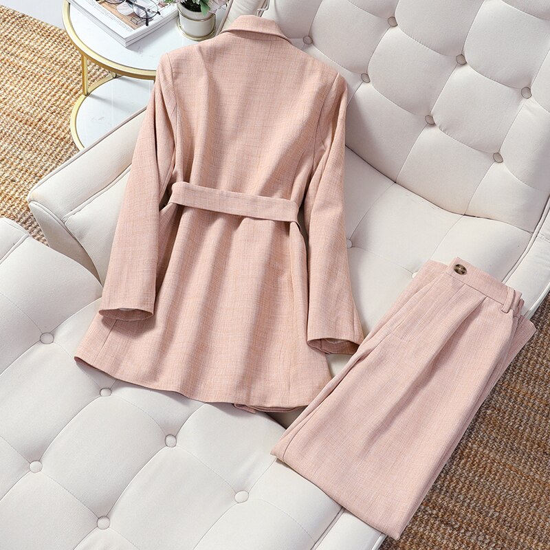 Vintage otoño mujer pantalón traje doble botonadura chaqueta entallada y pantalón de pierna ancha ropa de oficina trajes de mujer conjuntos Plus 5XL