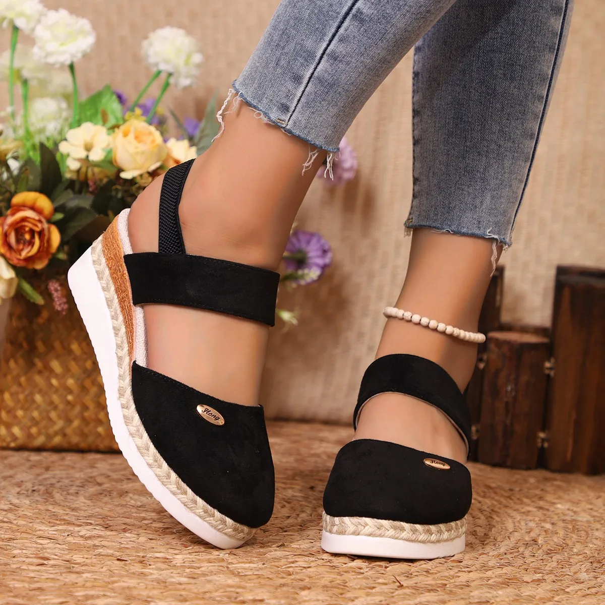 Sandales à l'offre elles compensées pour femmes, chaussures de gladiateur, Espadrilles à plateforme, Fermées, Été