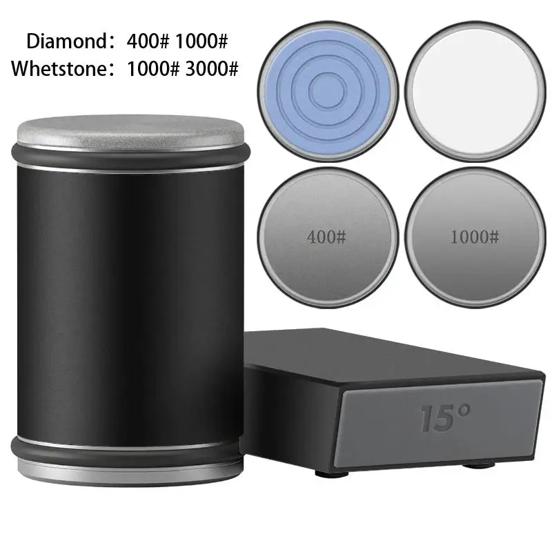 Affilacoltelli magnetico con pietra diamantata per affilare il sistema di macinazione da cucina in legno Accessorio per rullo angolare da 15 a 20 gradi: nero