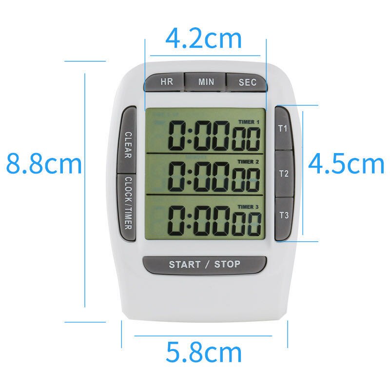 LCD Multi Function Digital Timer 3 Display Channel Kitchen Cooking Timer Electronic Alarm Clock Count Down Triple Back bracket
