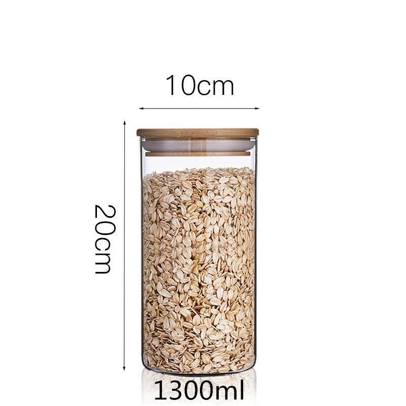 Glasburkar med bambulock mini kaffe socker te burk spannmålsdispenser flaska glasburkar förseglad förvaringstank: 20 x 10cm 1300ml