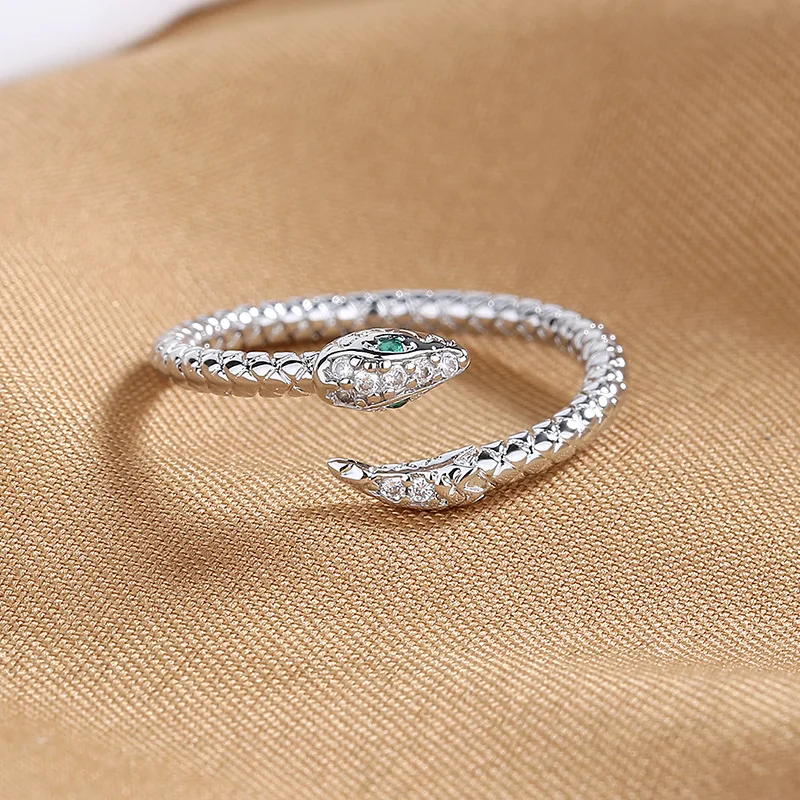 Anillos de serpiente de acero inoxidable para mujeres y hombres, anillo de circón ajustable abierto de Color dorado, joyería estética gótica Vintage, anillos para mujer