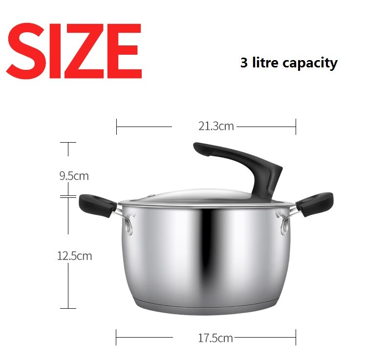 3 Litre Stew Cook Food Soup pot Casserole Cooking Pan Stainless Steel Stock Pot Inox Kitchen Casserole Cookware Utensil