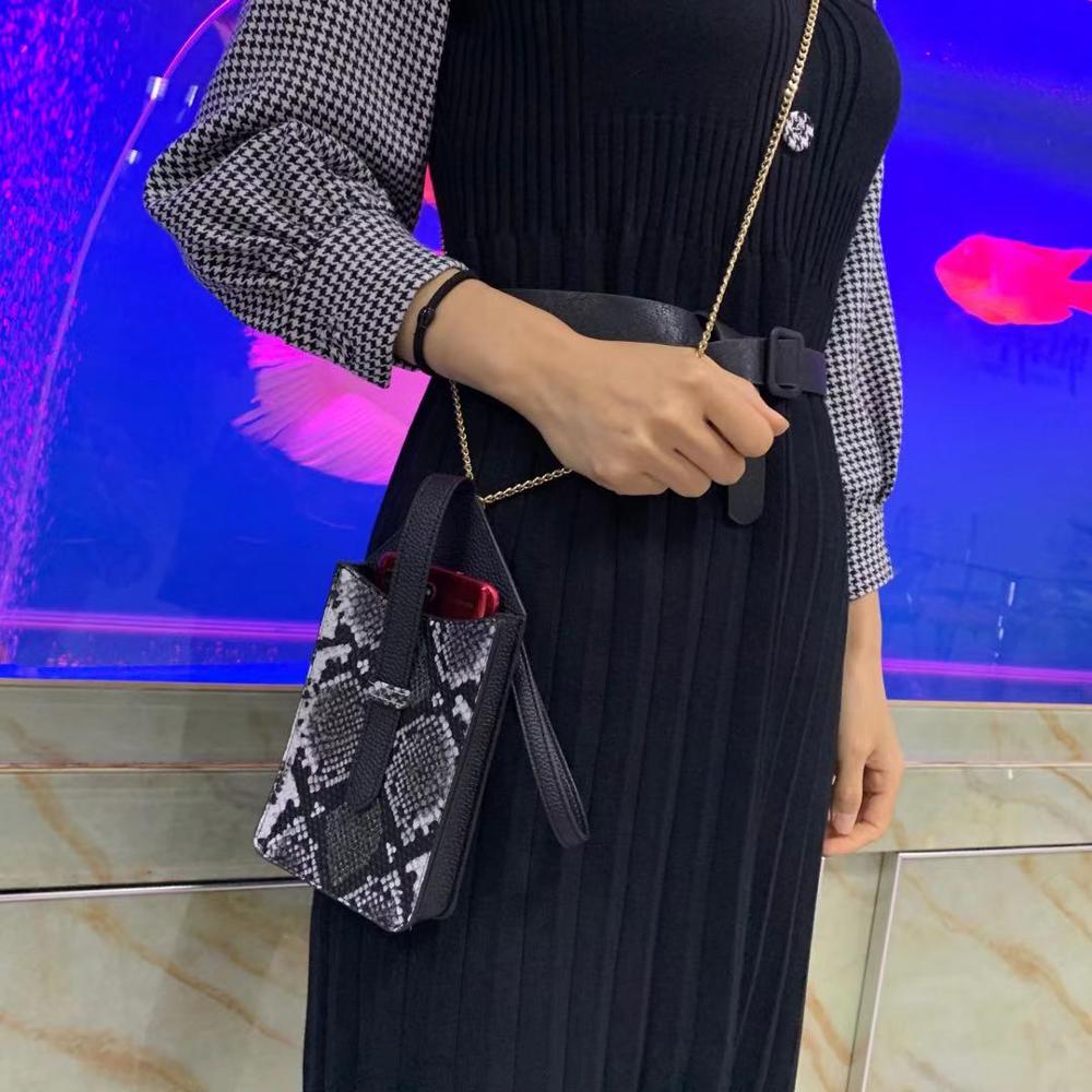 Telefoon Portemonnee Pouch Reliëf Python Patroon Snake Leather Chain Schoudertas Pouch Telefoon Tas Voor Iphone