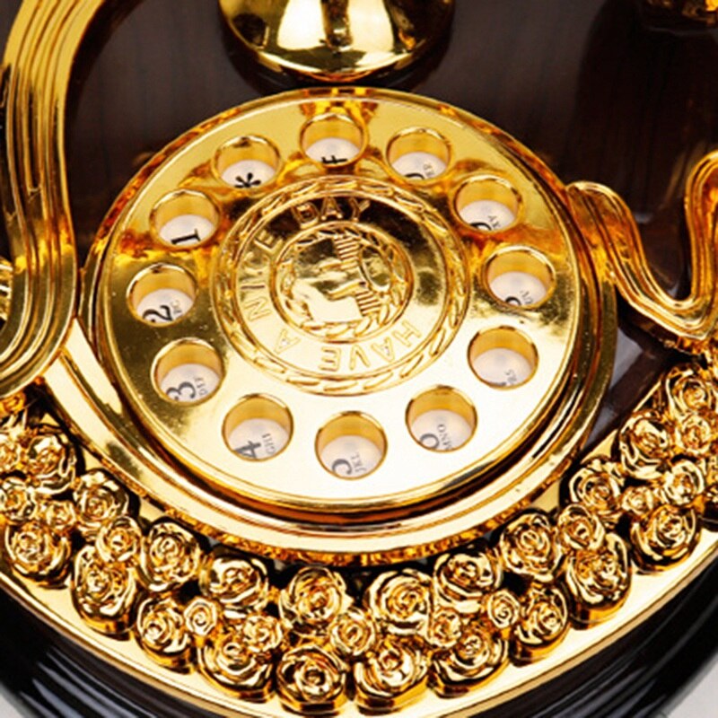 Retro Heart Shaped Telephone Model Music Box Birthday Home Ornament Decoration Antique Carved Wooden Hand Crank Music Box