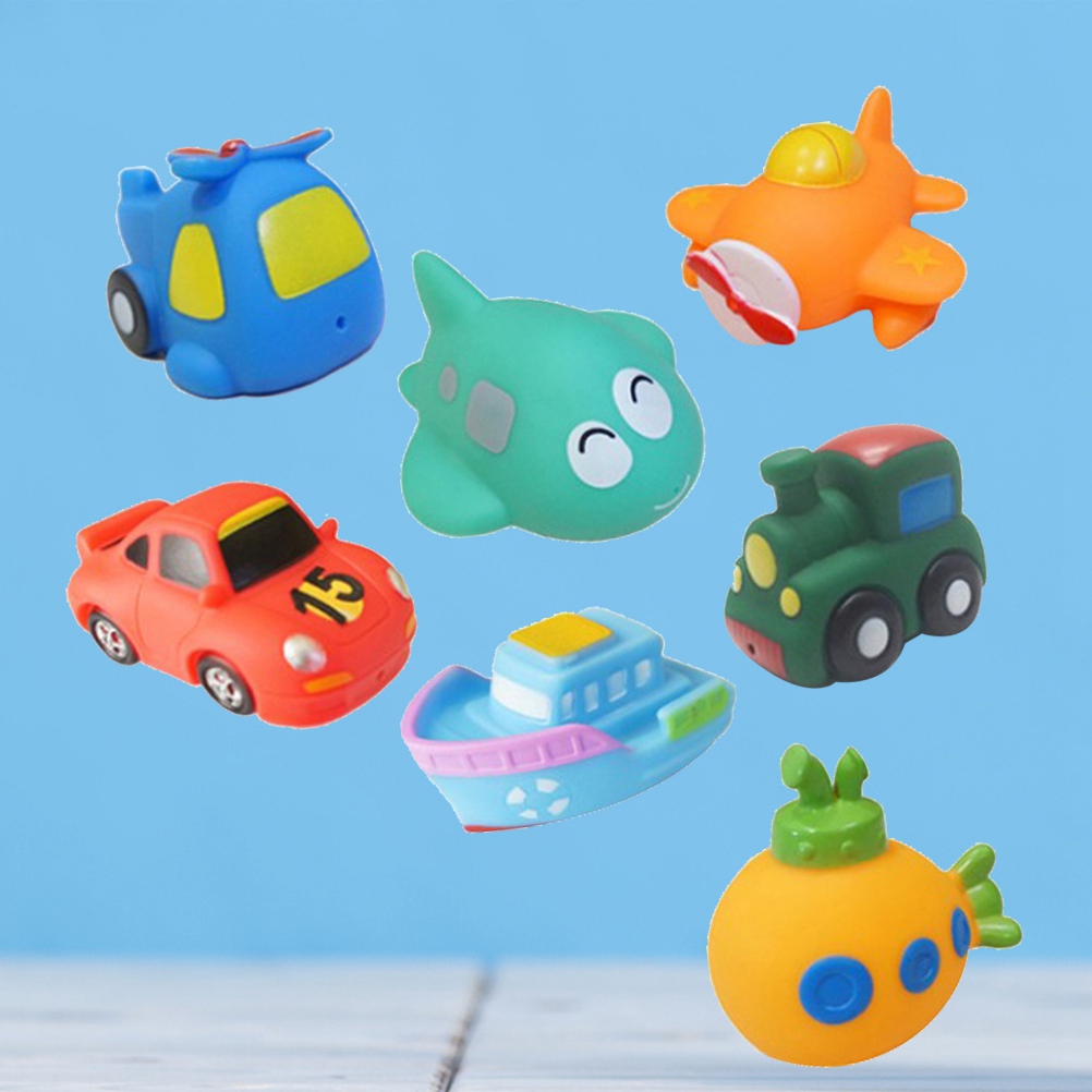 7 pcs bath toy animals water squirting squeaker fun cartoon family bathtub toy for babies toddlers children