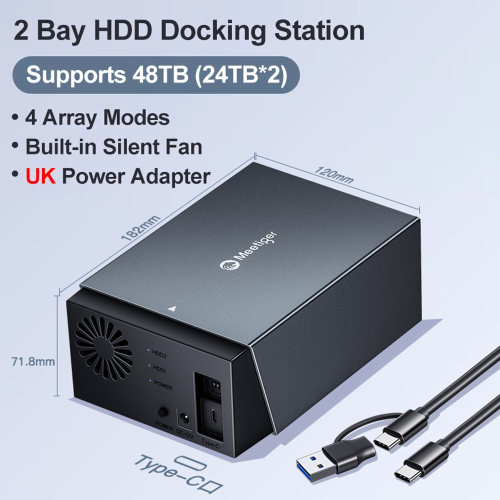 Meetiger 2-bay HDD-dockingstation SATA naar USB 3.0-dockingstation voor harde schijf voor 2,5/3,5 inch externe harde schijfbehuizing: green