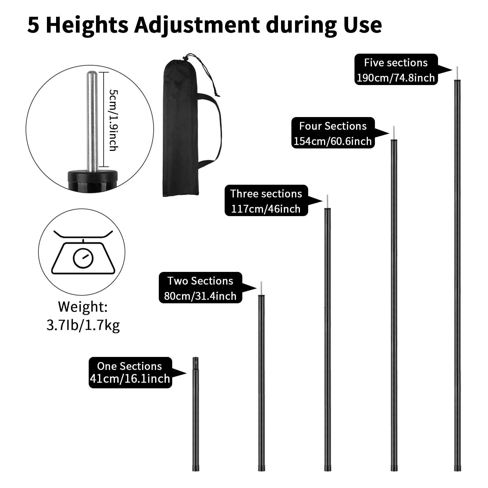 Zestaw 2 masztów namiotowych robić plandeki Regulowane maszty kempingowe Składany maszt namiotowy robić wędrówek z plecakiem Markiza Namiot Schronienie