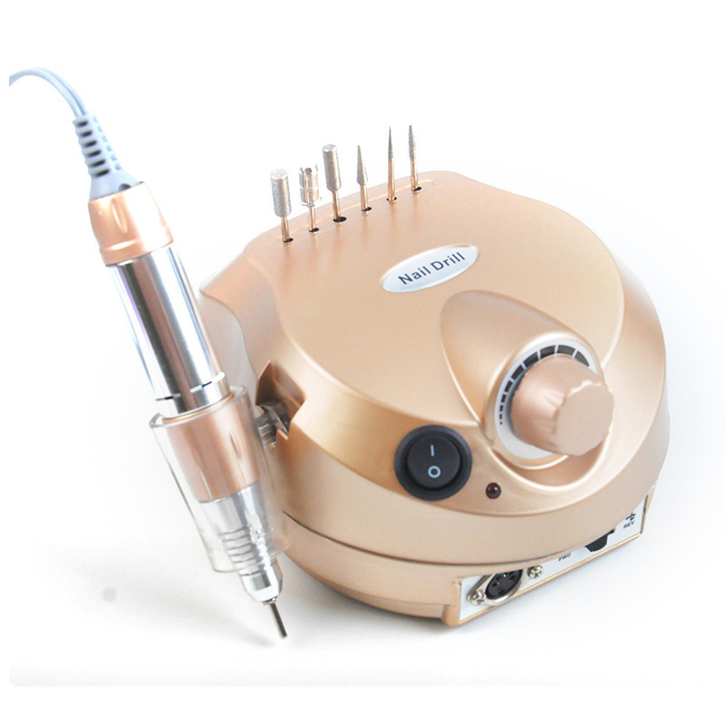Torno eléctrico para manicura y pedicura, lijadora de uñas grande de 35000RPM, juego de cortadoras de fresado, brocas de decoración de uñas: gold
