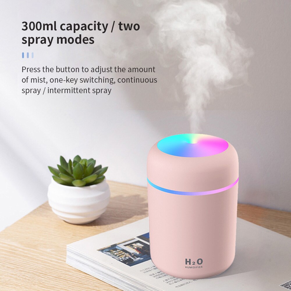 Mini Portable USB Humidifier Car Air Purifier Colorful Night Light Timed Shutdown Mute for Car Baby Room Bedroom Office 300ML