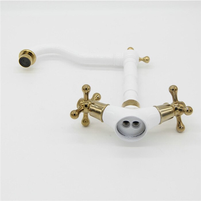 Bianco e oro doppio oro maniglia a leva contralto lungo bocca bacino del rubinetto della cucina 7306 W