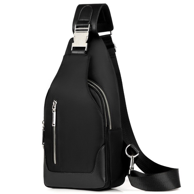 Brand Chest Pack Men Casual Shoulder Crossbody Bag USB Charging Chest Bag Waterproof Oxford Travel Sling Bag Messenger Bag Male: Black