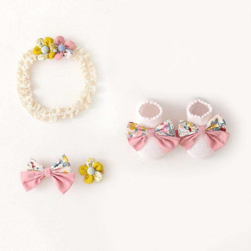 4 Stuks Baby Haarband Haarspeld Sokken Bloemen Wilde Boog Baby Baby Haar Accessoires Pasgeboren Schieten Props Baby Meisje sokken: 03