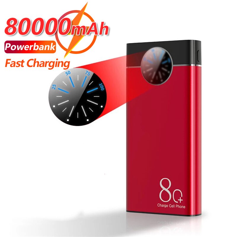 80000mAh Power Bank Portable Rechargeable External Battery with LED Light Digital Display Charger for IPhone Xiaomi Mi PoverBank