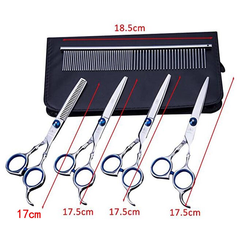 4 #5 Pcs Huisdier Schaar Set Roestvrij Staal Dunner Shear Grooming Kam Gebogen Scharen Kat Hond Snijden Dunner Voor groomer