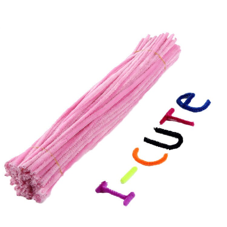 100 stuks 30cm Kleurrijke Chenille Stelen Chenille Kinderen Speelgoed Kerst Verjaardagsfeestje Decoraties Kunsten DIY Craft Supplies: Roze