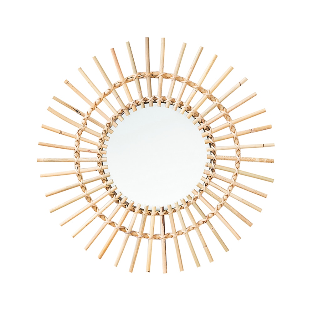 Espejo redondo de ratán para maquillaje, colgante de pared, nórdico, decoración artística innovadora