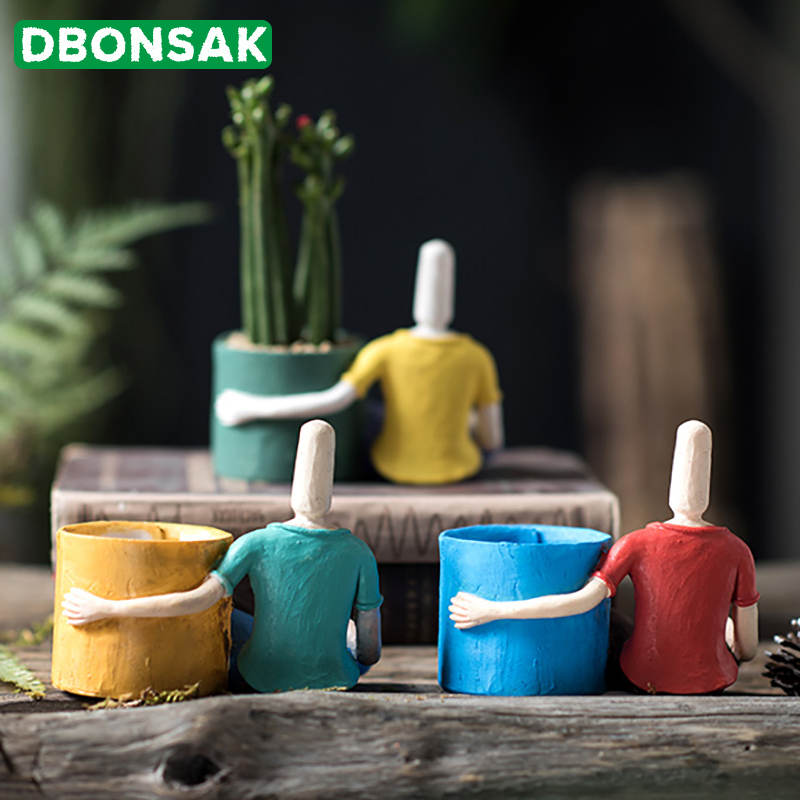 Cartoon Character Ceramic Flower Pot Succulents Abstract Human Face Flower Pot Home Desktop Vase Micro Landscape Decoration