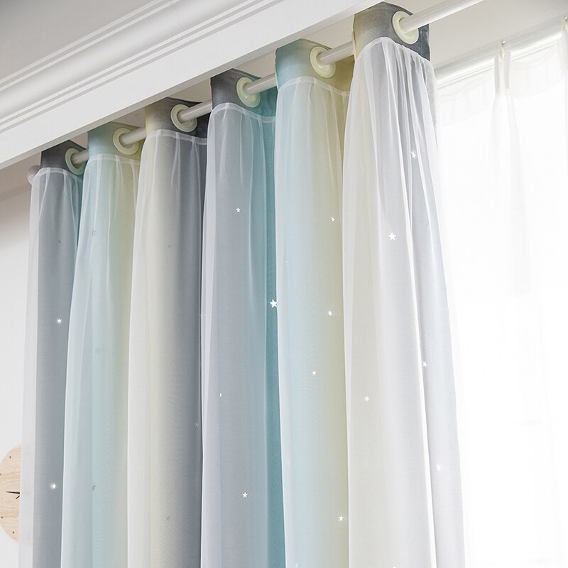 Dubbele Laag Verduisterende Gordijnen Ster Uitsparing Voor Woonkamer Home Decor Wit Sheer Gordijn Panelen Voor Babys Slaapkamer