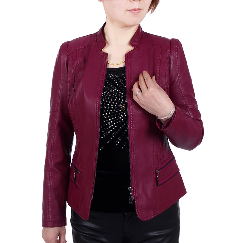 Lente herfst 6xl leren jassen dames plus size opstaande kraag rits jas dames lange mouw imitatieleer co